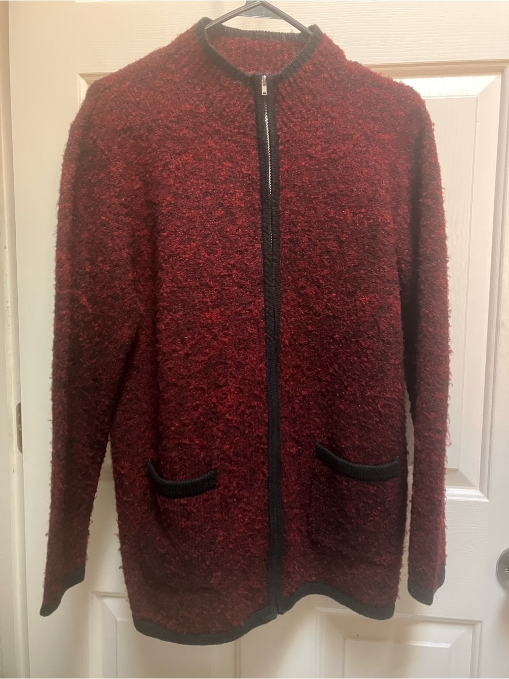 Sag Harbor Red Bouclé Sweater with Black Accents - Picture 1 of 4